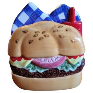 Vtg 1999 Lotus Knapkin Holder California Burger Bun Ketchup Ceramic